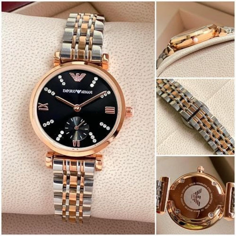 Emporio Arman i Women Two Tone Black Dial Diamond Edition
