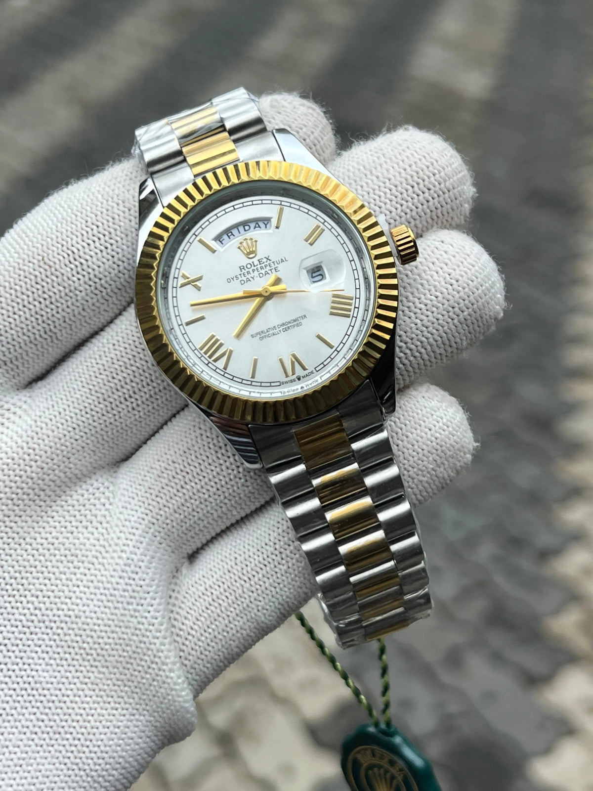 Rolex Day Date Two Tone White Roman 